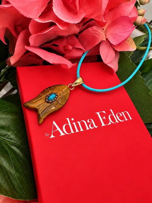 Revolve x Adina Eden Tiger's Eye Fish Pendant Faux Leather Rope Necklace - Image 5