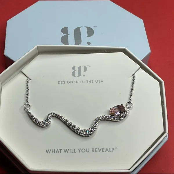 Bomb Party Necklace RBP8640 “Take On The Night” LC Morganite on Rhodium NWT - Image 2