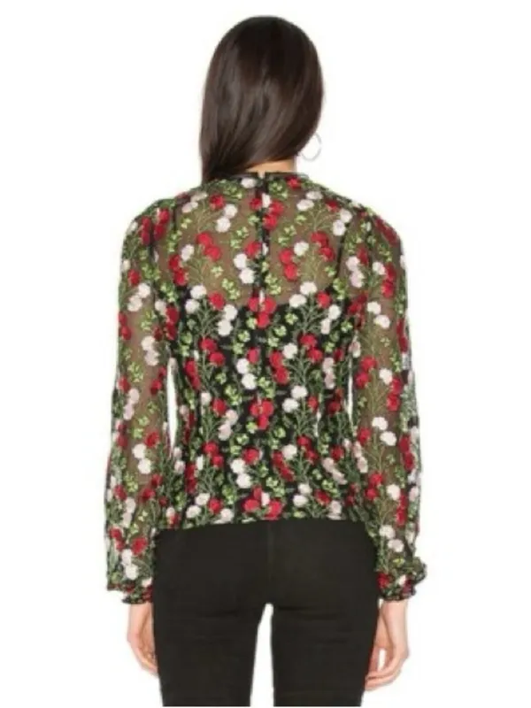 Alexis Aida Blouse in Embroidery Rose Blossom Floral Black Red Green White XS - Image 2