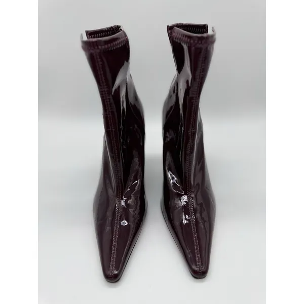Zara Patent Leather High Heel BURGUNDY Boots Womens 36 - Image 5