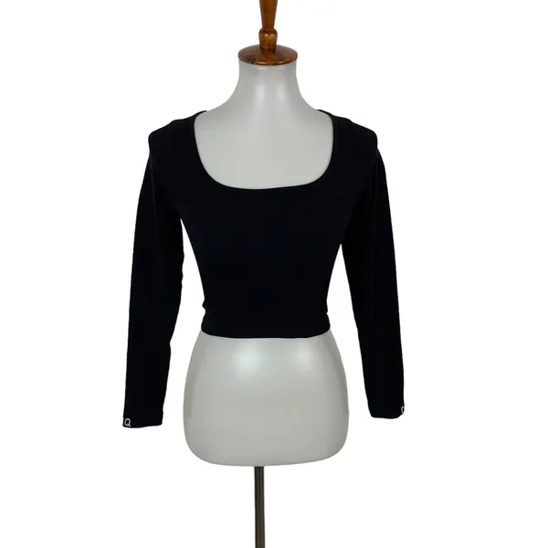 OQQ Black Crop Top Small Long Sleeve Stretch Y2K Sexy Clubwear Basic - Image 2