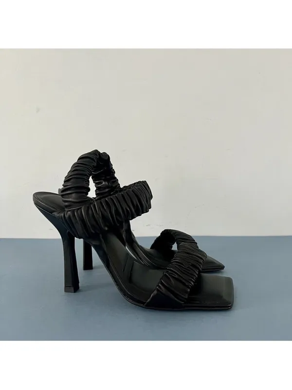 Gianni Bini Vanya Scrunched Square Toe Black Leather Dress Sandal Heels Size‎ 6 - Image 4