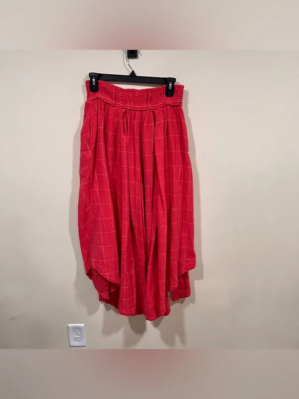 Free People Lunar Cove Wide-Leg Pants Red Combo Sz small Boho Plaid - Image 6