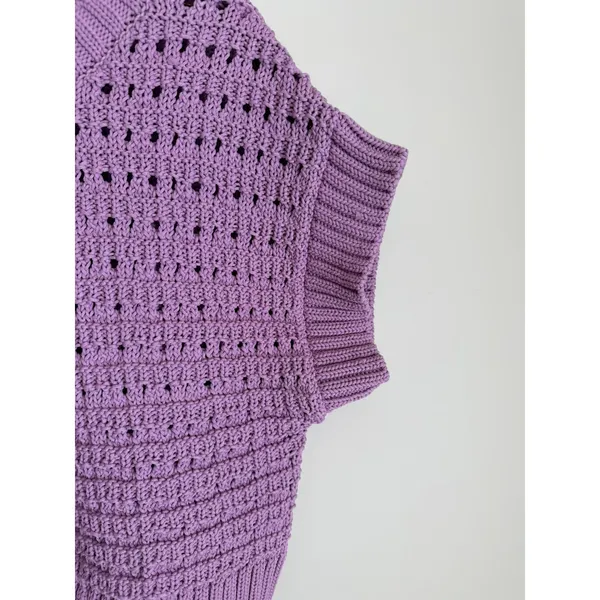 Varley Fillmore Knit Women XS Purple Short Sleeve Pointelle Sweater - Image 5