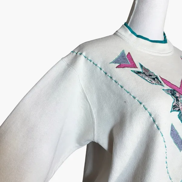 VTG 90s Native American Southwestern Granny Crewneck Sweatshirt M Tapestry Y2K - Image 3