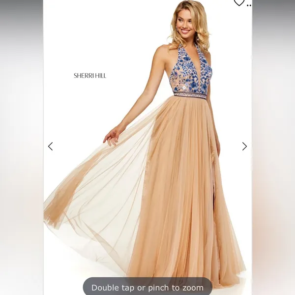 Sherri Hill 52475 Peach Halter Gown Dress Size 12 - Image 3