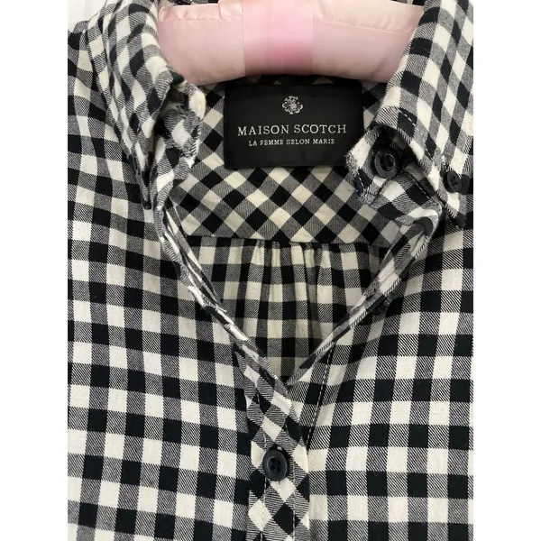 Maison Scotch Black & White Gingham Plaid Button Front Dress size Medium - Image 7