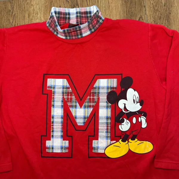 VTG 90s USA Made Mickey Unlimited Red Plaid Collar Sweatshirt Womens M‎ Disney - Image 2
