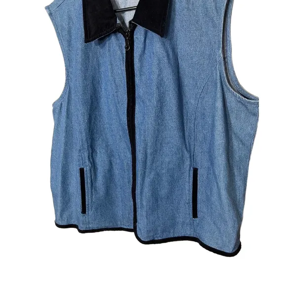 220 Hickory Vintage Denim Sleeveless‎ Zipper Front Velvet Collar Vest XL - Image 3