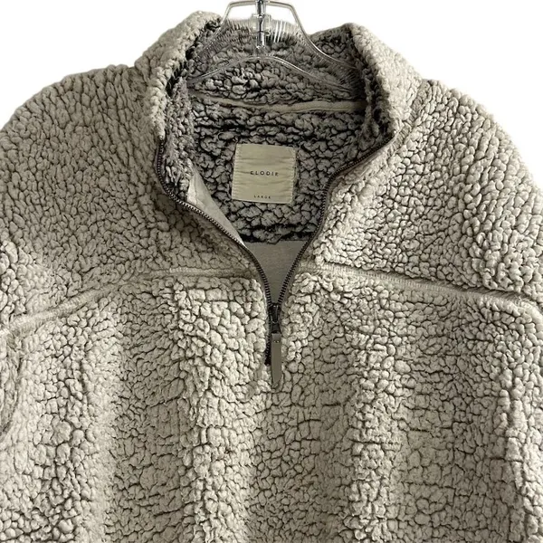 Elodie Women's Gray Sherpa Fleece 1/4 Zip Pullover‎ Jacket L - Image 4
