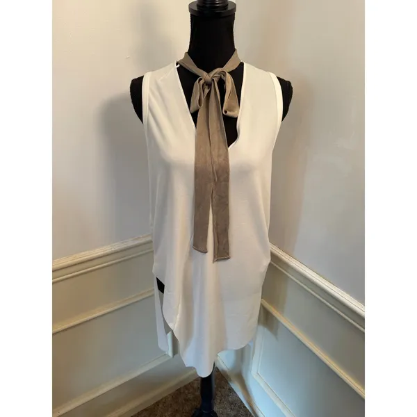 Zara Woman Basic Collection Asymmetric V-Neck Sleeveless Tunic Top Knit Scarf - Image 2