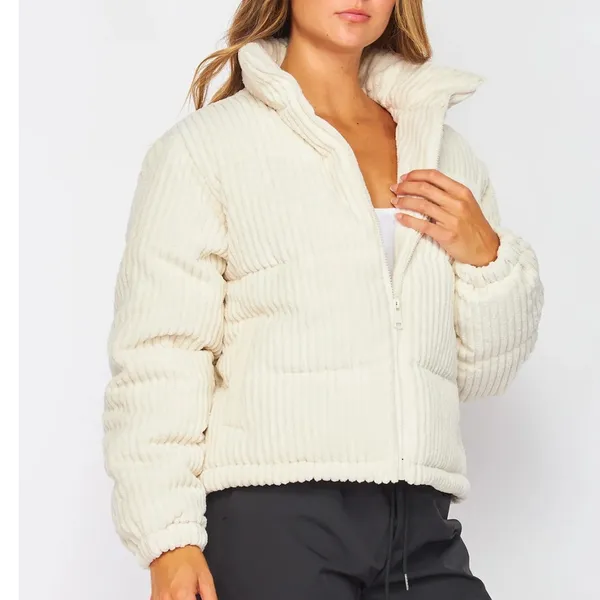 Miami Cream Textured Cropped Puffer Jacket - Image 4