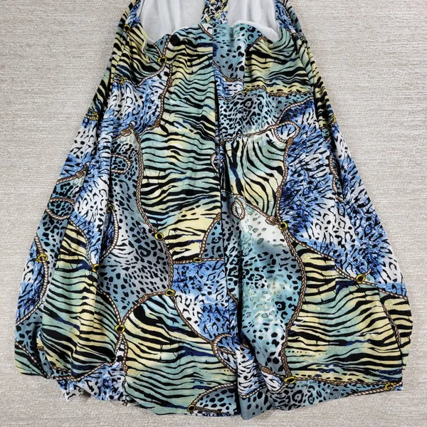 Ocean Blue Racerback Coverup Dress L Animal Print Tiger Stripe Braided Neck Boho - Image 4