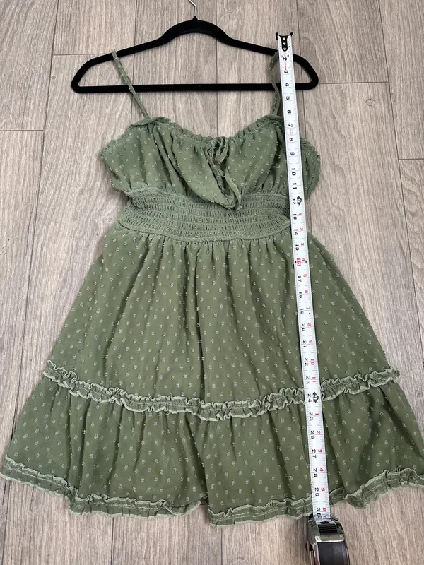Trixxi Sage Green Swiss Dot Smocked Mini Dress Size Small Boho Cottagecore - Image 8