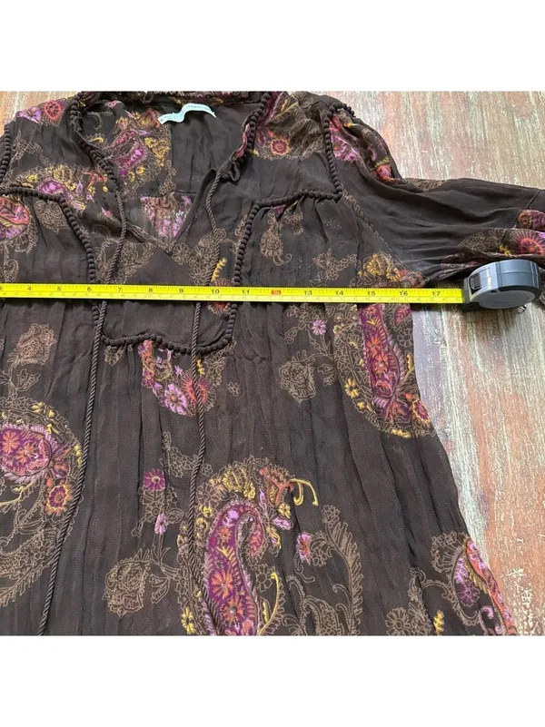 Maurices Brown Paisley Top Medium Flowy Boho Sheer Crinkle - Image 10