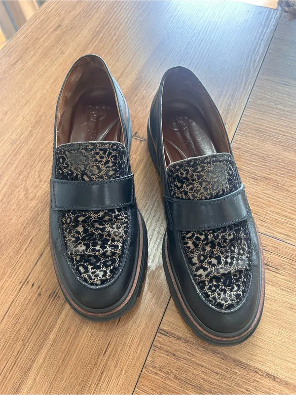 Paul Green Natasha Flat Loafers Leather Platform Leopard Black - Sz 8 - Image 4