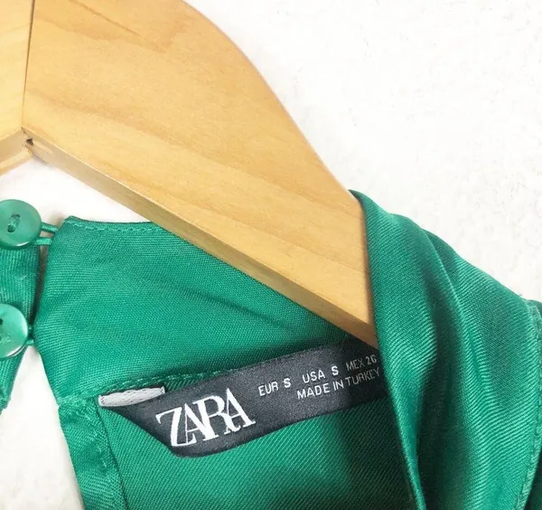 Zara Green Satin Mock Neck Faux Wrap Mini Dress Small Long Sleeve 1165/259 - Image 6