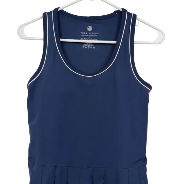 Yogalicious Swing Dress Womens S Navy Blue Nudetech Pleated Tennis Preppy - Image 2