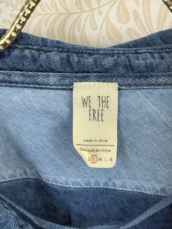 We The Free Oversized Blue 100% Cotton Love This Henley Top - Size - Small - Image 9