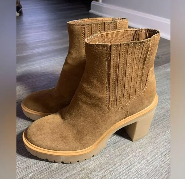 Dolce Vita Chelsea Boots Heels Caster Suede Chestnut Brown Winter New Size 8 - Image 5