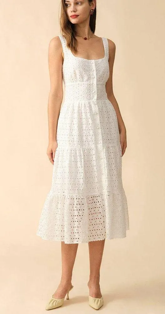 Rihoas Square Neck Tiered Hem Midi Dress - Image 3