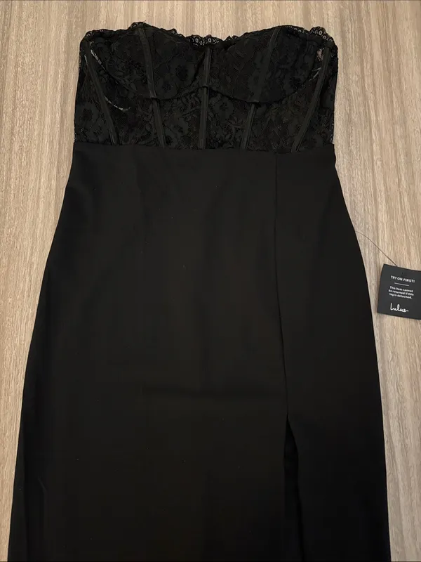 Lulu’s Strapless Lace Corset Midi Dress Women Size Large Black - Image 2