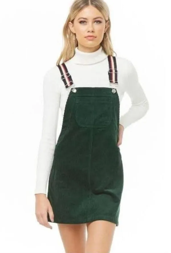 Nwt forever 21 striped strap corduroy overall dress green size large - Image 2