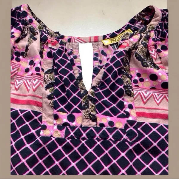 Persaman NY Boho Blouse Size L – Vibrant Artistic Print, EUC Pink Size L - Image 6