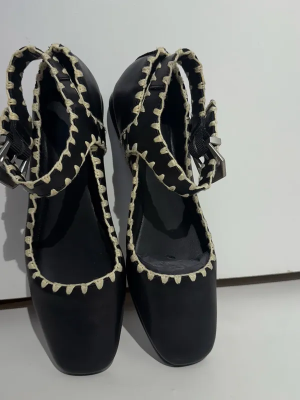 NWOB Free People Crochet Mystic Black Mary Jane Flats White Stitching Size 8.5 - Image 11