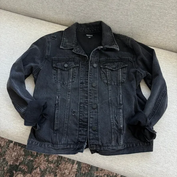 Buffalo David Bitton Denim Jacket M Distressed Black Wash Grunge Streetwear Edgy - Image 11