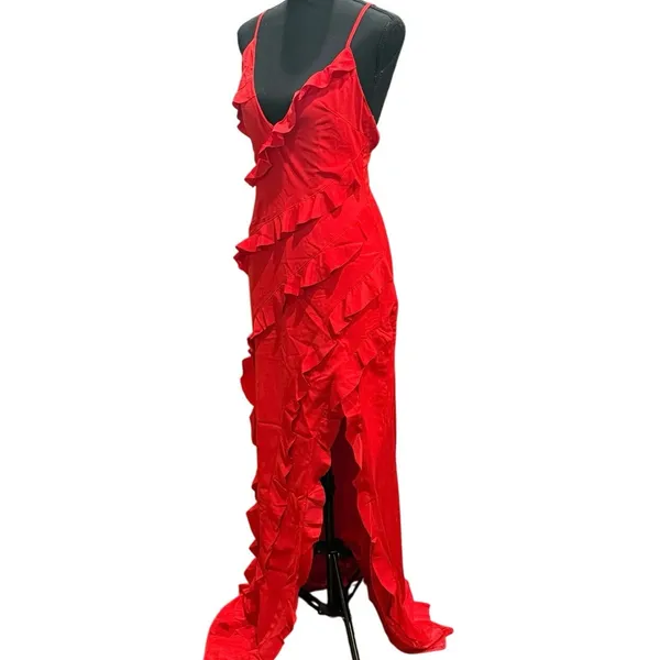 NWT Club L Red Ruffle Plunge Maxi Dress US 4 UK 8 Wedding Guest Formal Sexy - Image 12