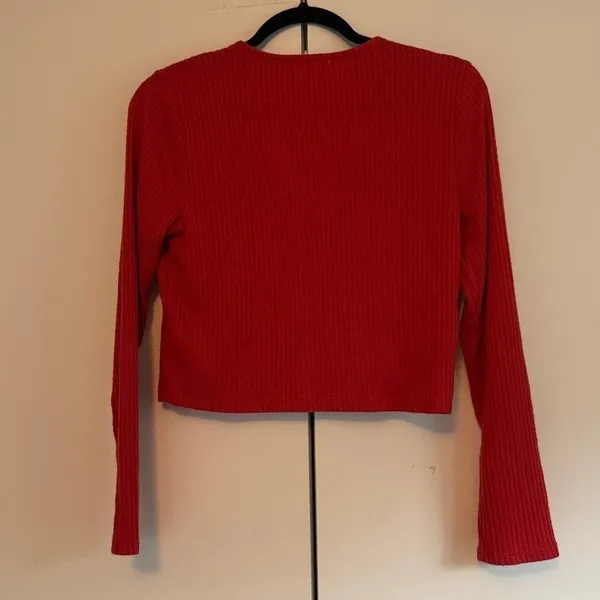 Altar'd State Red Ribbed Asymmetrical‎ Button Front Cardigan Top Size M AN10912 - Image 6