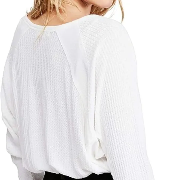 Free People Santa Clara Waffle Knit Thermal‎ Long Sleeve Top in Alabaster White - Image 2