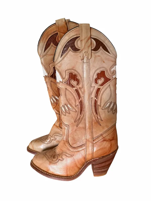 Miss Capezio Vintage Women's Eagle Inlay Leather Stacked Heel Boot Size 5 #26710 - Image 2