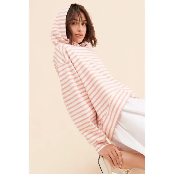 Anthropologie Pilcro Hooded Sweatshirt Twofer Mini Dress Large‎ Pink Stripe - Image 2