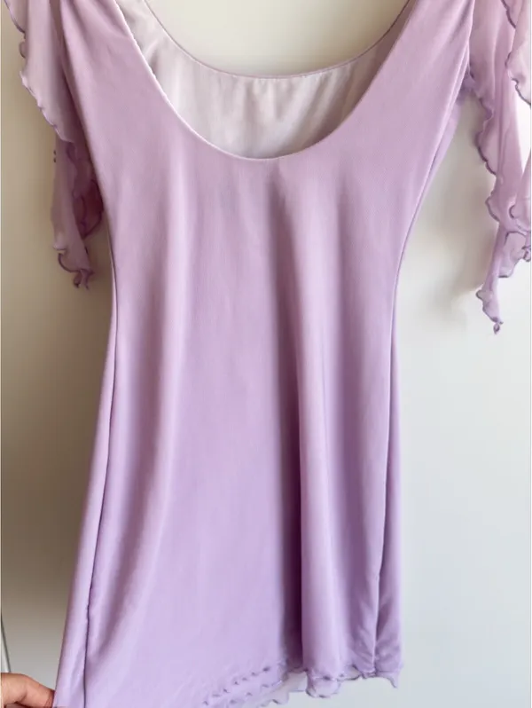 White Fox Don’t Tell Me Now Mini Dress Lilac XS Mesh Ruffle Bodycon - Image 10