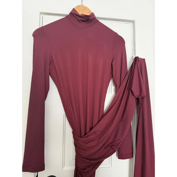 Bardot Alix Maxi Long Sleeve Turtleneck Draped Sash Ruched tie front dress US 6 - Image 7