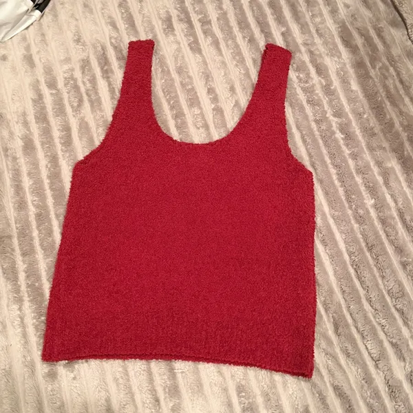 Aerie NWT Cozy‎ Fuzzy Bouclé Knit Tank Top - Red, Size Large (L) - Image 2