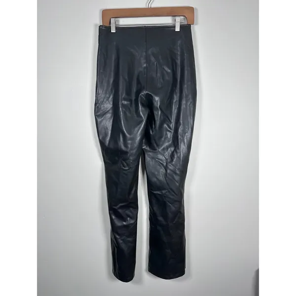 Abercrombie & Fitch Vegan Leather curve love Pants Women M Black Edgy Slit Hem - Image 5
