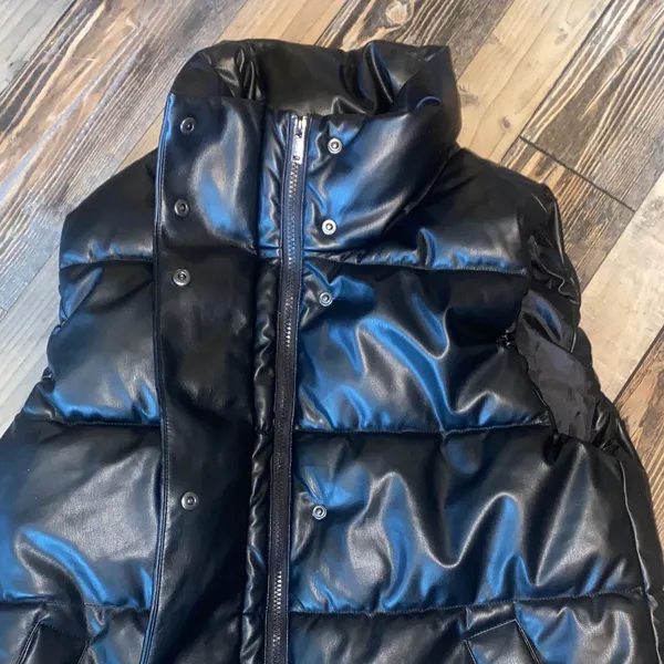 GAP Sleek Black Faux Leather Puffer Vest - Image 6
