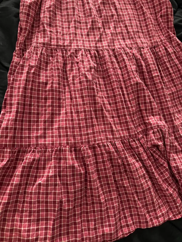 {TIME and TRU} Red Plaid Flutter Sleeve Tiered Prairie Mini Dress - Image 4