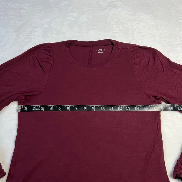 LOFT Crewneck Smocked Cuff Jersey Knit Top Size M Holiday Minimalist Office - Image 7