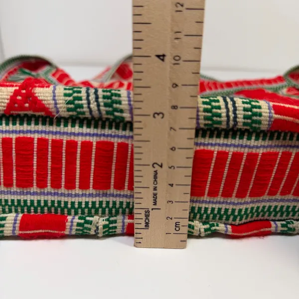 Handwoven Boho‎ Crossbody Bag Red Green Geometric Bird Motif Tassels Festival - Image 8