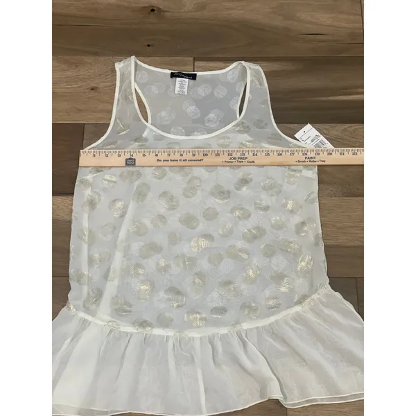Love to Be Loved Cream Gold Sheer Sleeveless Top Size L Lightweight Flowy NWT - Image 3