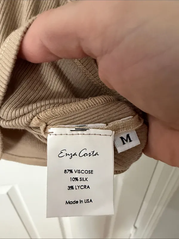 Enza Costa Tan Ribbed Cropped Mock Neck Tee medium. - Image 3