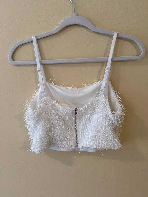 Altar'd State White Fuzzy Feathered Cropped Camisole - Image 3