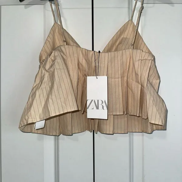 ZARA Spaghetti Strap Pleated Crop Top XS Light Brown NWT - Image 4