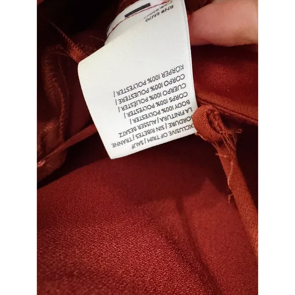 BHLDN Rust Asymmetrical Cowl Neck Satin Midi Bridesmaid Dress Size 6 - Image 4