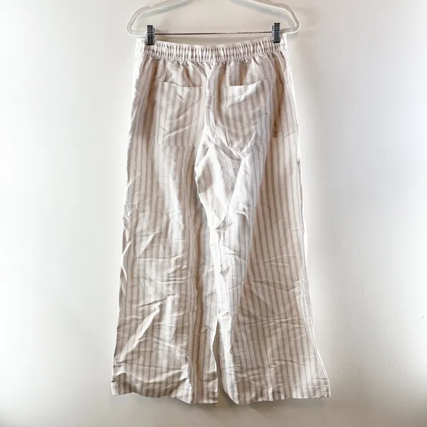 LOFT Linen Blend High Rise Wide Leg Striped Pants Cream Tan Beige Medium - Image 5
