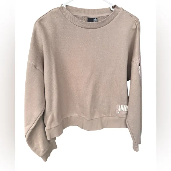 Adidas‎ Longsleeve Pullover Cropped Length Tan Sleeve size XS oversized - Image 5